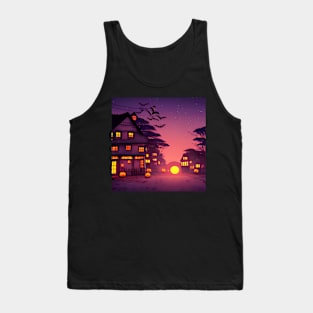 Sunset Halloween Pumpkin Village Spooky Season Tank Top